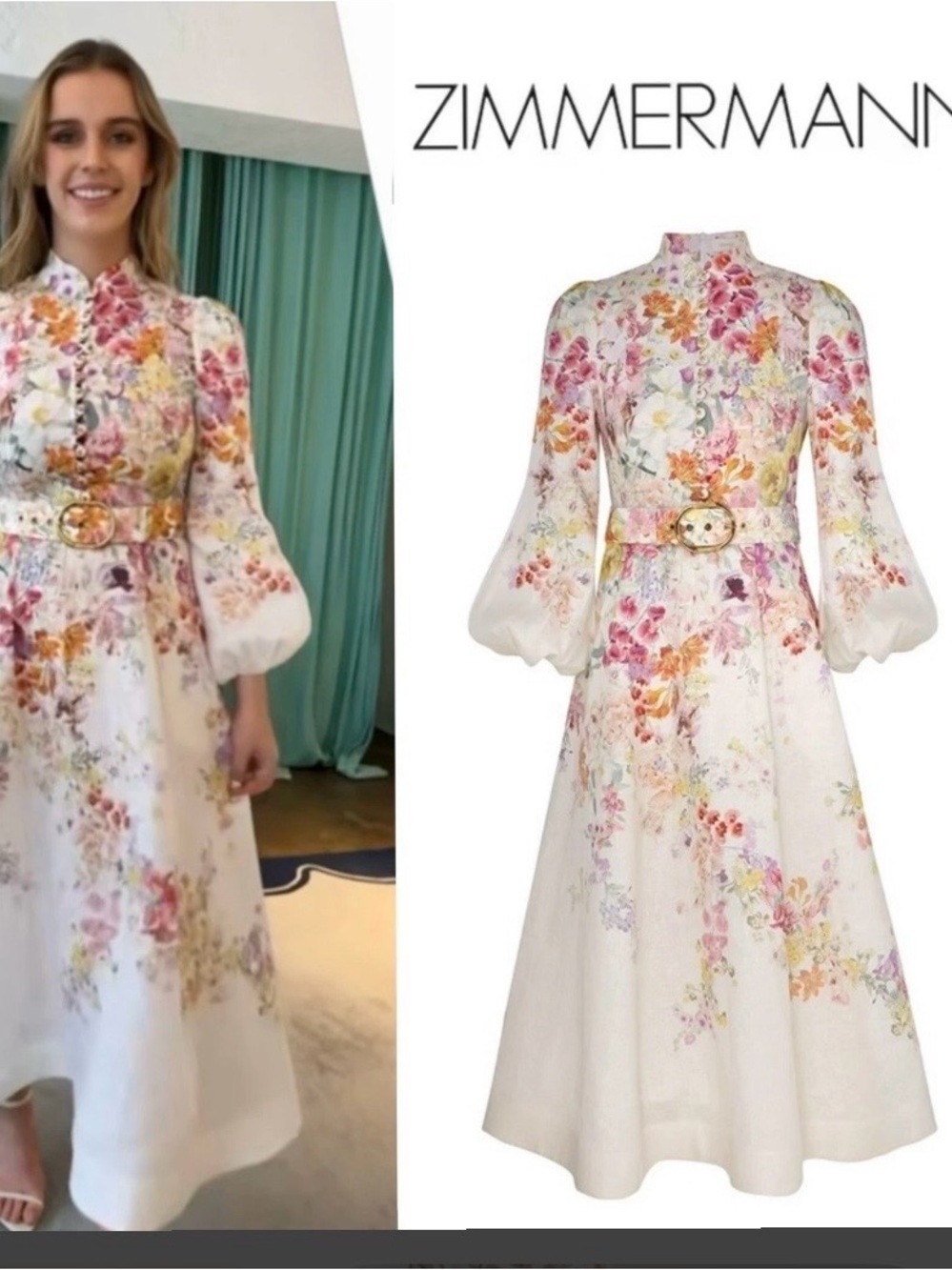 Zimmermann Floral Maxi Dress in White, Pink, Purple and Yellow